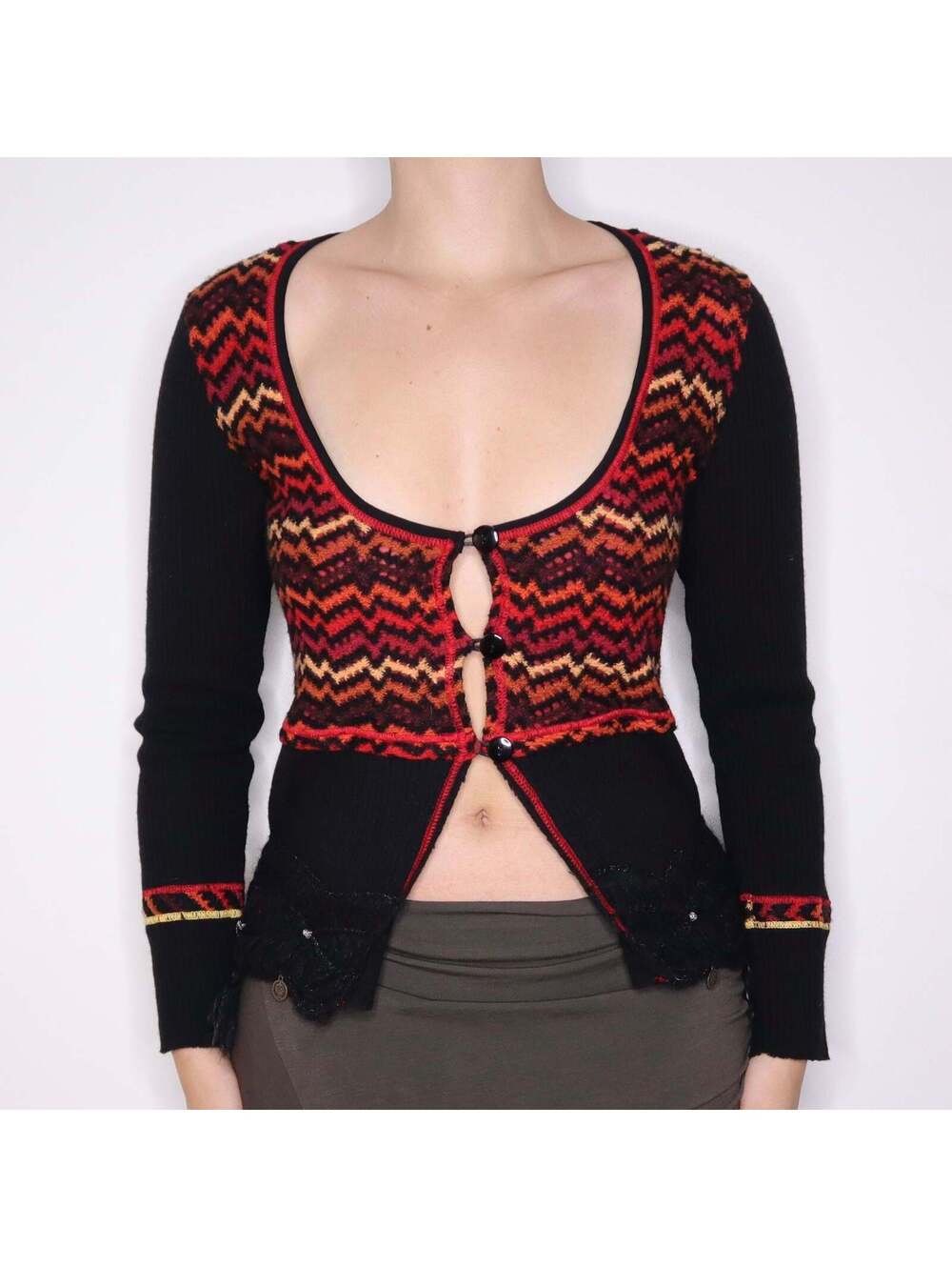 Y2K Italian Wool Blend Chevron Cardigan (L)